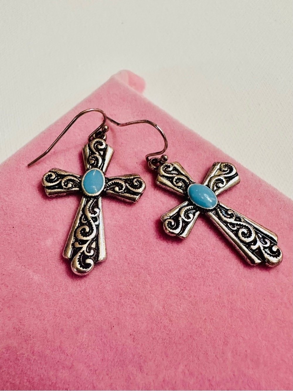 Vintage Style Silver Tone Cross Earrings - Picture 2 of 2